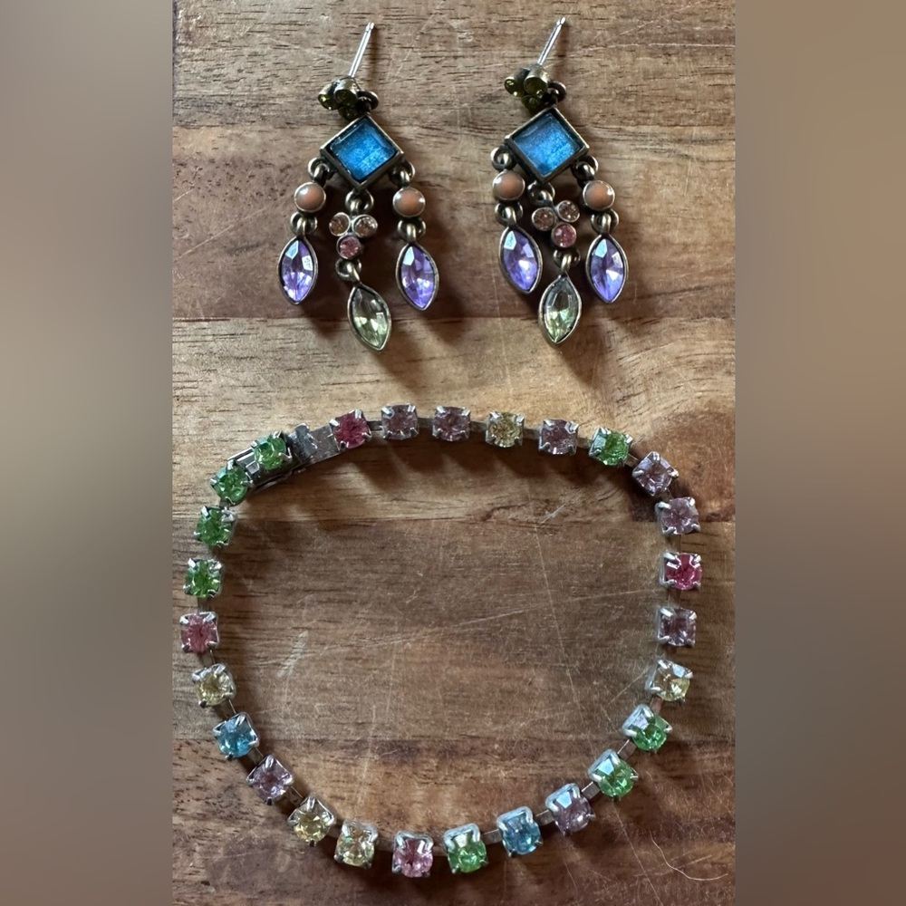 Vintage Colorful Gemstone Bracelet and Earrings Set